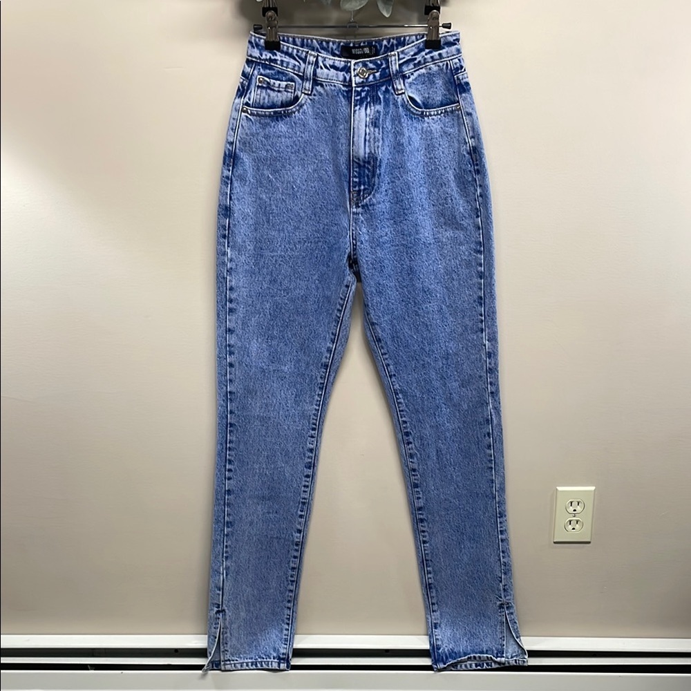 NWT Missguided Wrath Highwaisted Split Hem Straight Leg Denim Jeans 2 Long